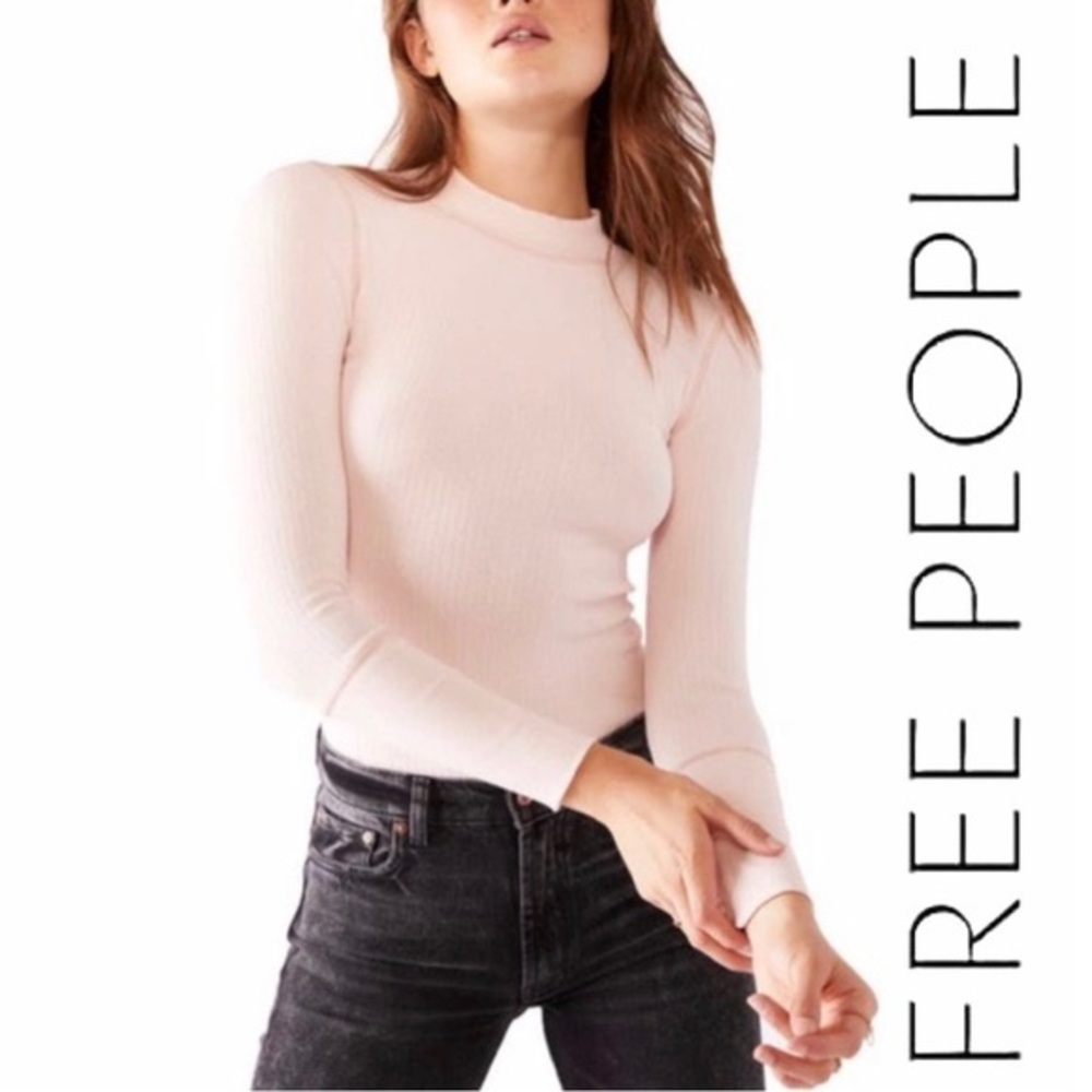 Intimately Free People The Rickie Pink Mock Neck Ribbed Long Sleeve Top